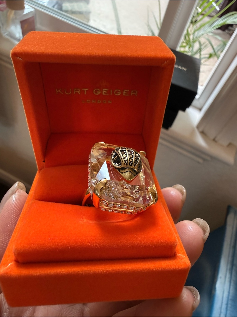 Kurt Geiger Gold and Clear Crystal Statement Ring - Picture 7 of 7